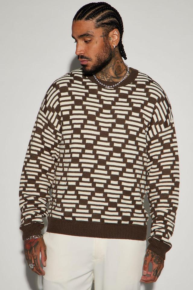 Contrast Chenille Crewneck Sweater - Brown/combo Product Image