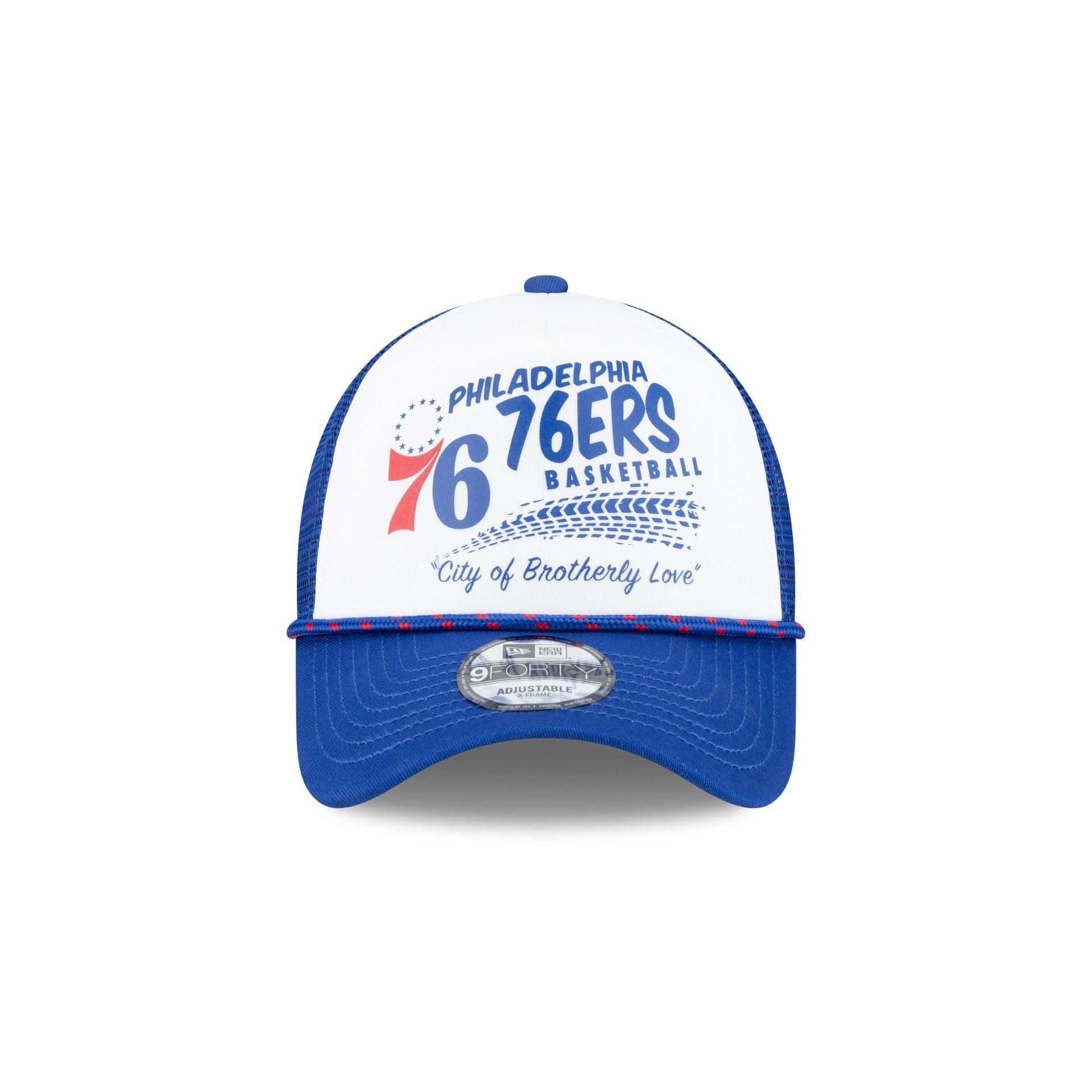 Philadelphia 76ers 2024 Rally Drive White 9FORTY A-Frame Trucker Hat Male Product Image