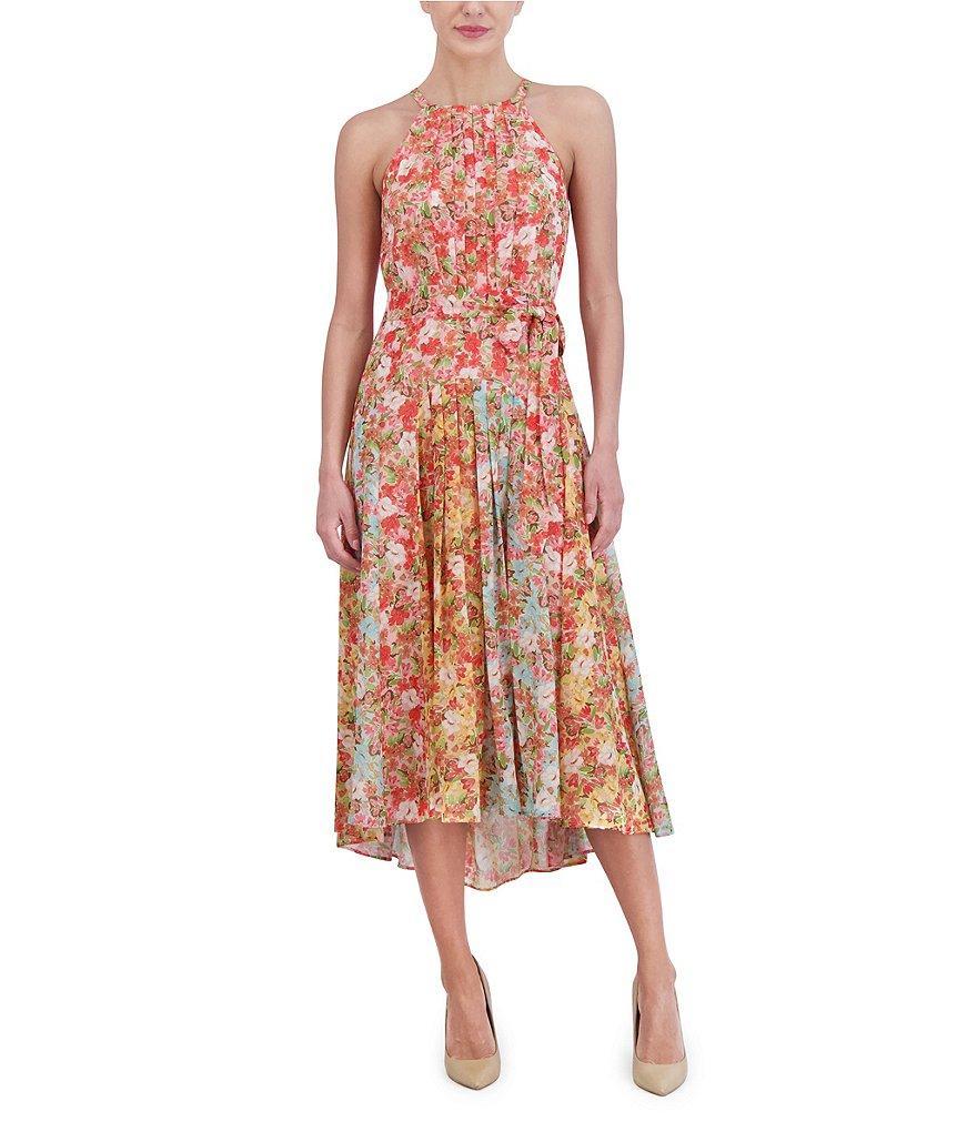 Vince Camuto Halter Neck Sleeveless Floral Empire Waist Midi Dress Product Image