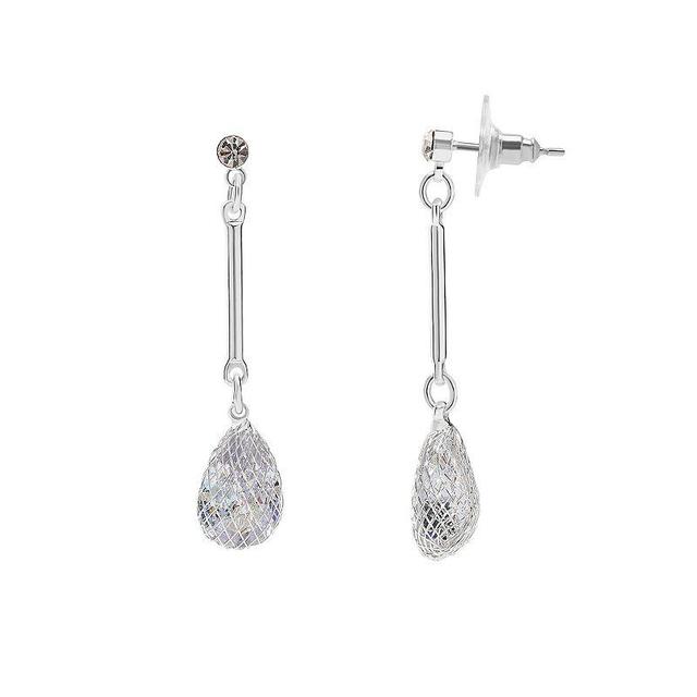 LC Lauren Conrad Silver Tone Bar & Wire Wrapped Crystal Teardrop Earrings, Womens, Clear Product Image