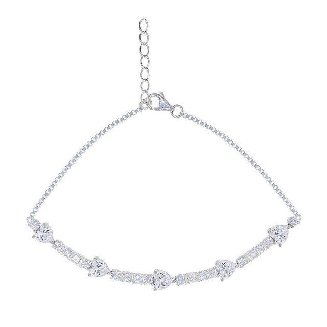 Sterling Silver Cubic Zirconia Heart Chain Bracelet, Womens White Product Image