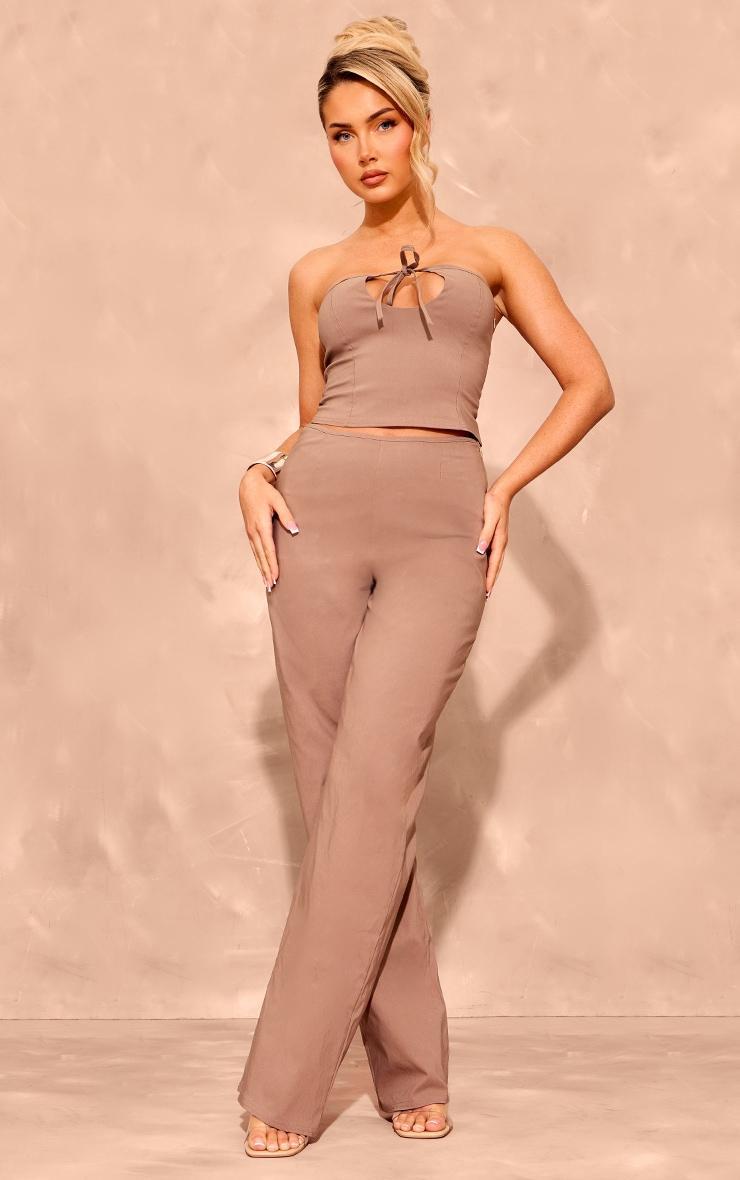 Taupe Stretch Woven Tie Detail Seam Top Product Image