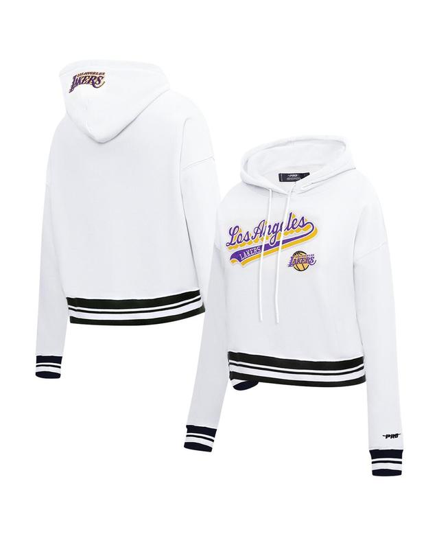 Womens Pro Standard White Los Angeles Lakers Script Tail Cropped Pullover Hoodie Product Image