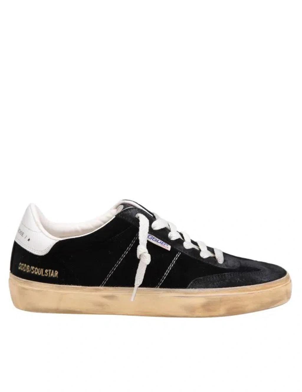 Soul-star Distressed Suede And Leather-trimmed Velvet Sneakers In Black Product Image