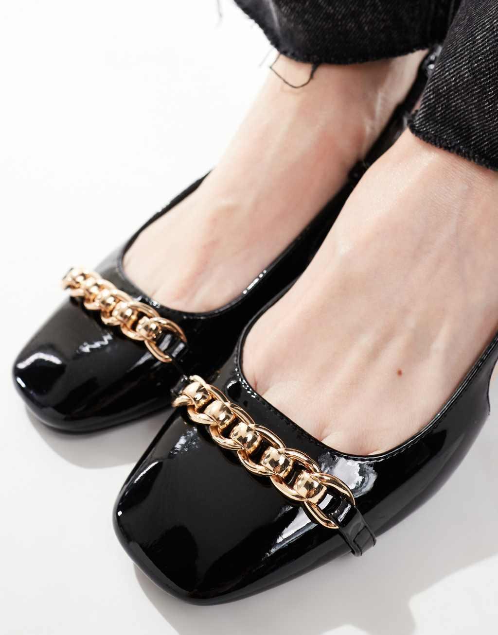 ASOS DESIGN Wide Fit Lion slingback ballet flats in black Product Image