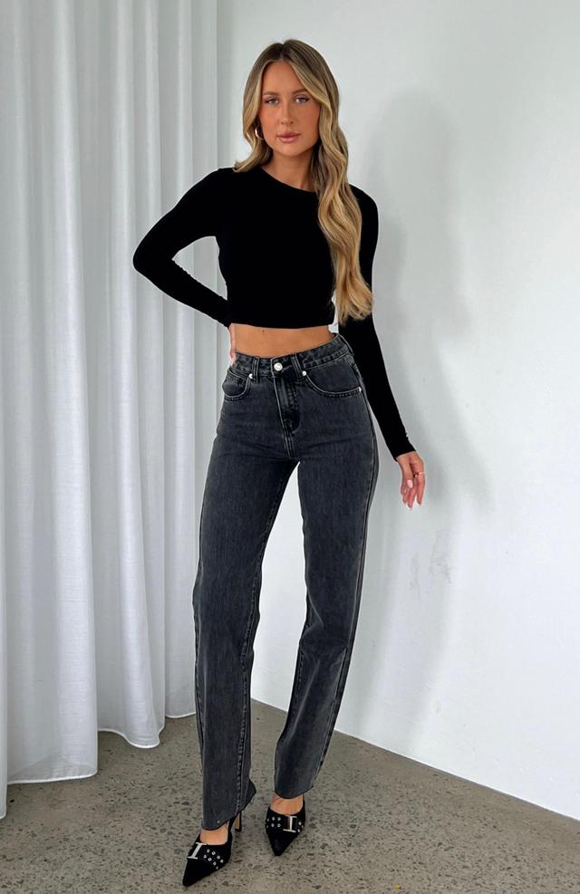 Jordyn High Waisted Straight Leg Jeans Washed Black Product Image