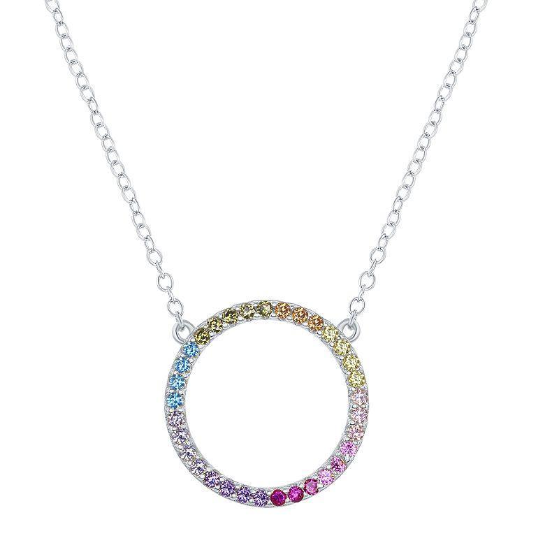 Sterling Silver Rainbow Cubic Zirconia Round Necklace, Womens Multicolor Product Image