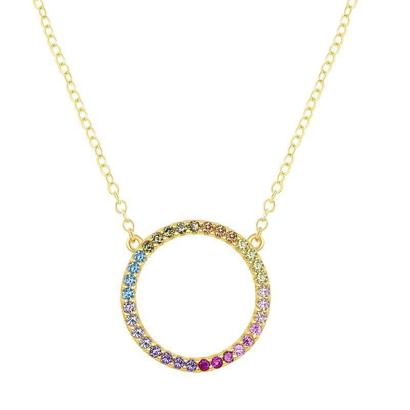 Sterling Silver Rainbow Cubic Zirconia Round Necklace, Womens 14k Gold Plated Product Image