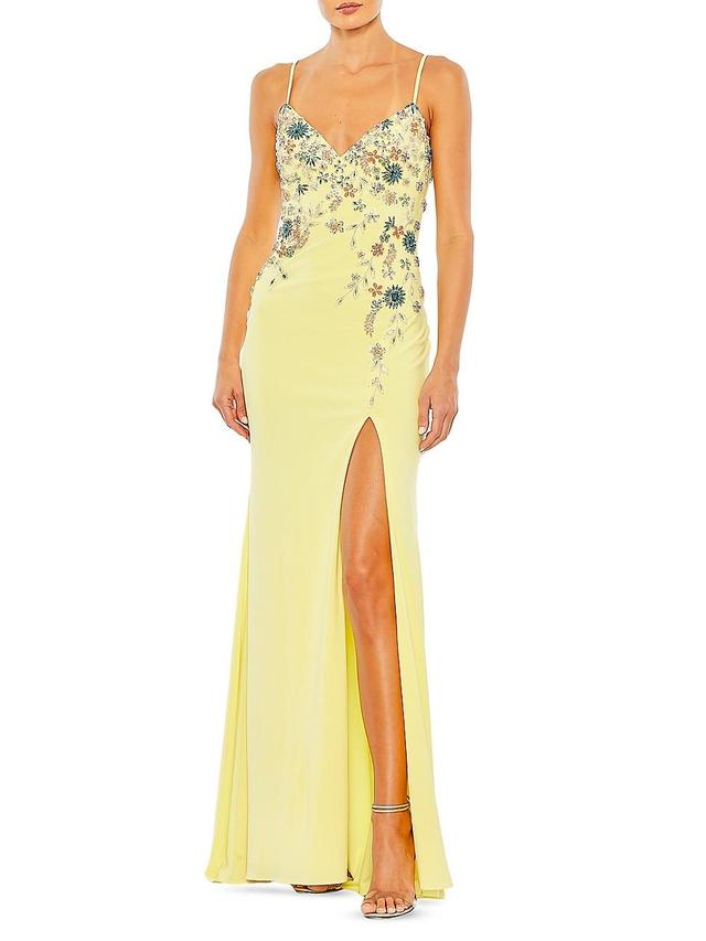 Multi Color Beaded Floral Cami Gown Product Image