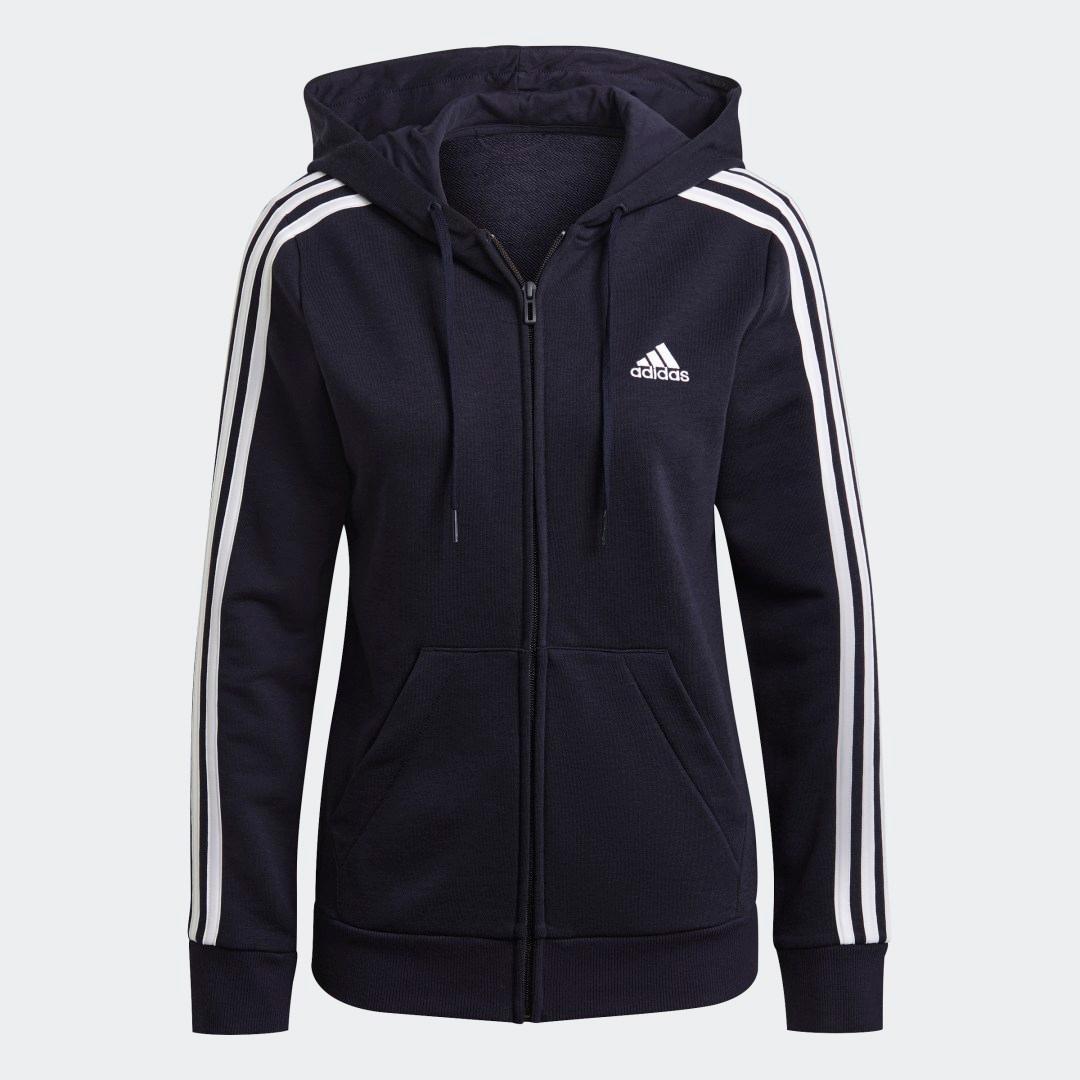 adidas Essentials French Terry 3-Stripes Full-Zip Hoodie Legend Ink M Womens Product Image