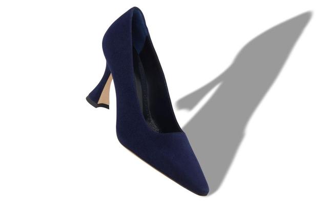 LOUMAJ Navy Blue Suede Pointed Toe Pumps Product Image