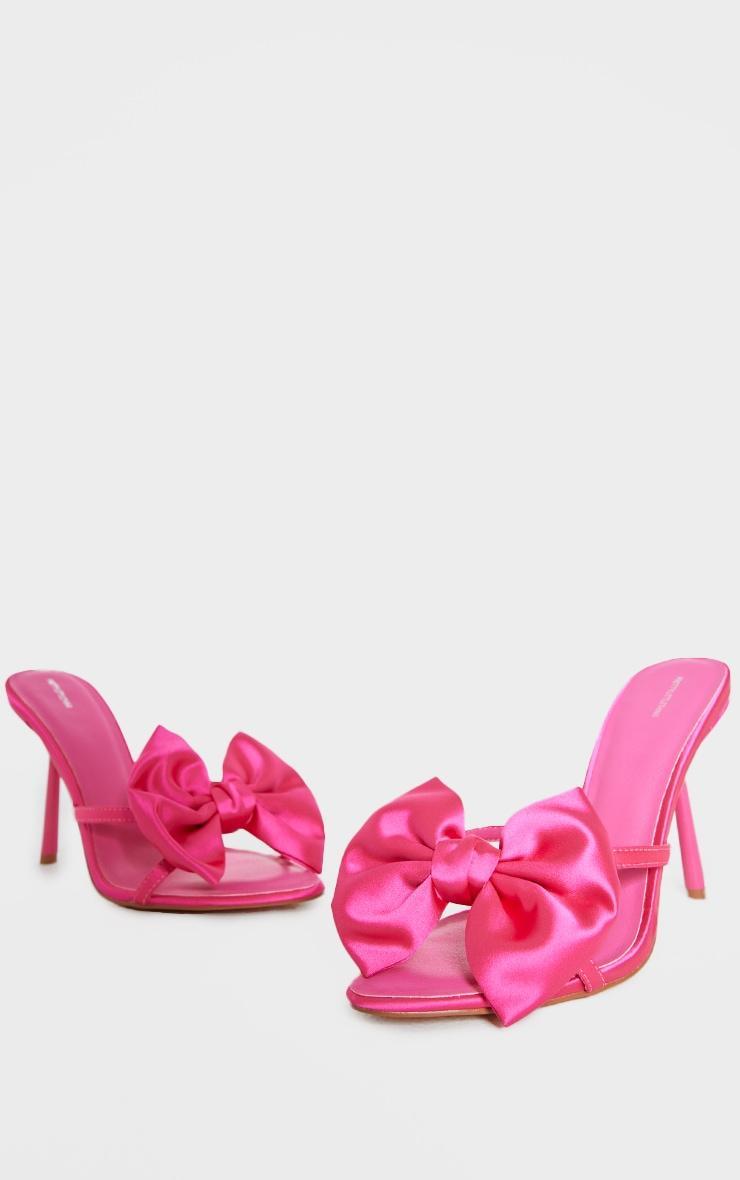 Pink Satin Bow High Stiletto Heeled Mules Product Image