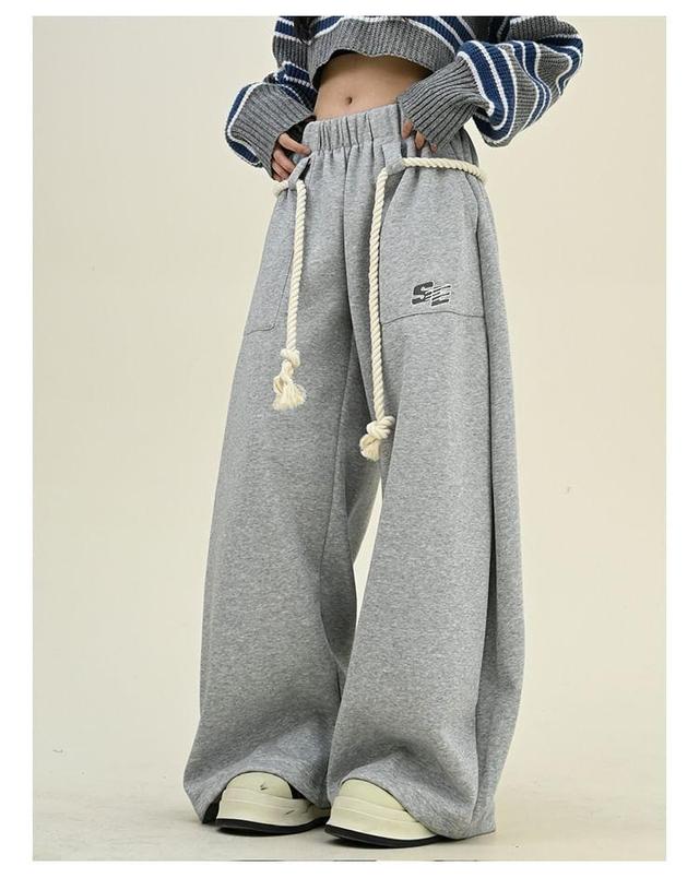 Drawstring Waist Lettering Wide Leg Sweatpants Product Image