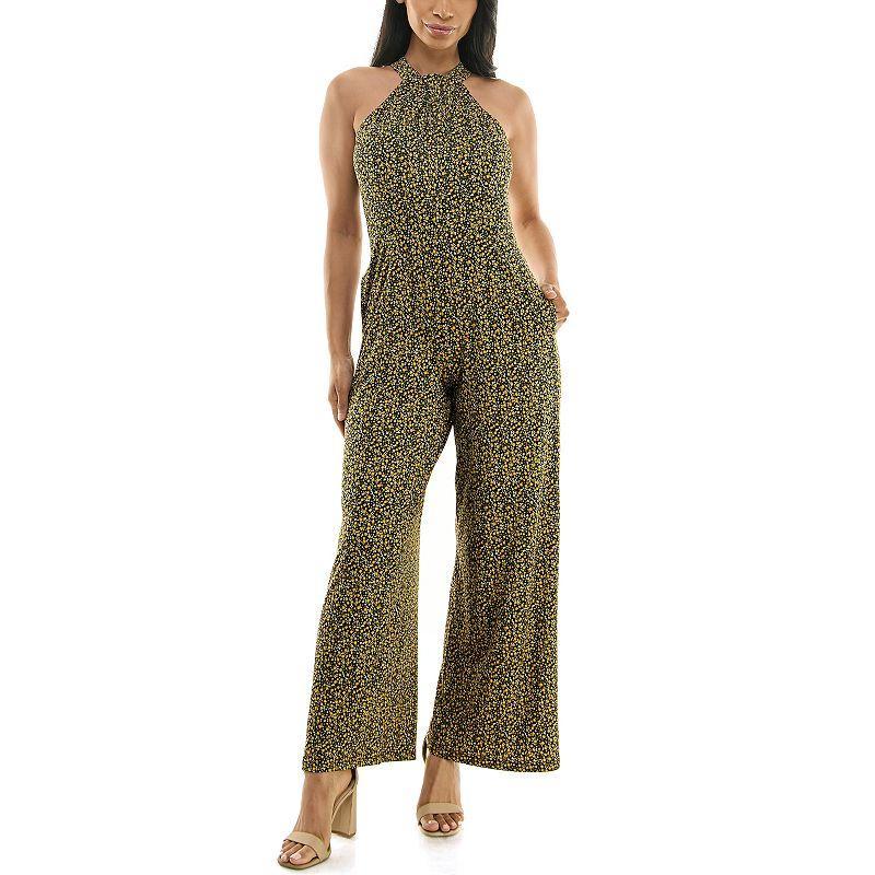 Womens Nina Leonard Printed Twist Neck Jumpsuit Product Image