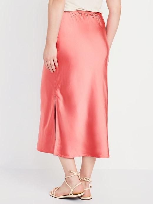 High-Waisted Satin Midi Slip Skirt Product Image