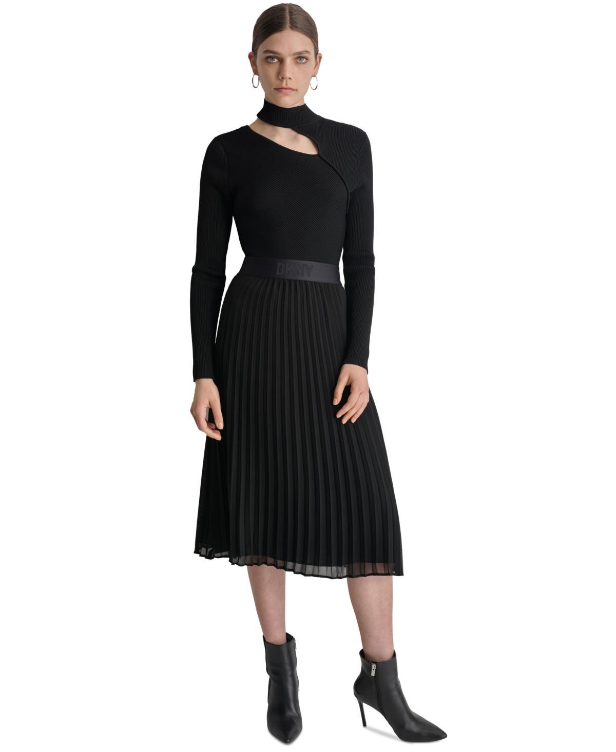 Dkny Womens Ribbed Cutout Mock Neck Sweater product image