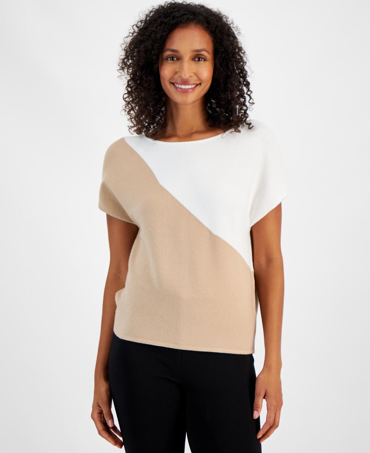 T Tahari Womens Colorblocked Cap-Sleeve Sweater Product Image