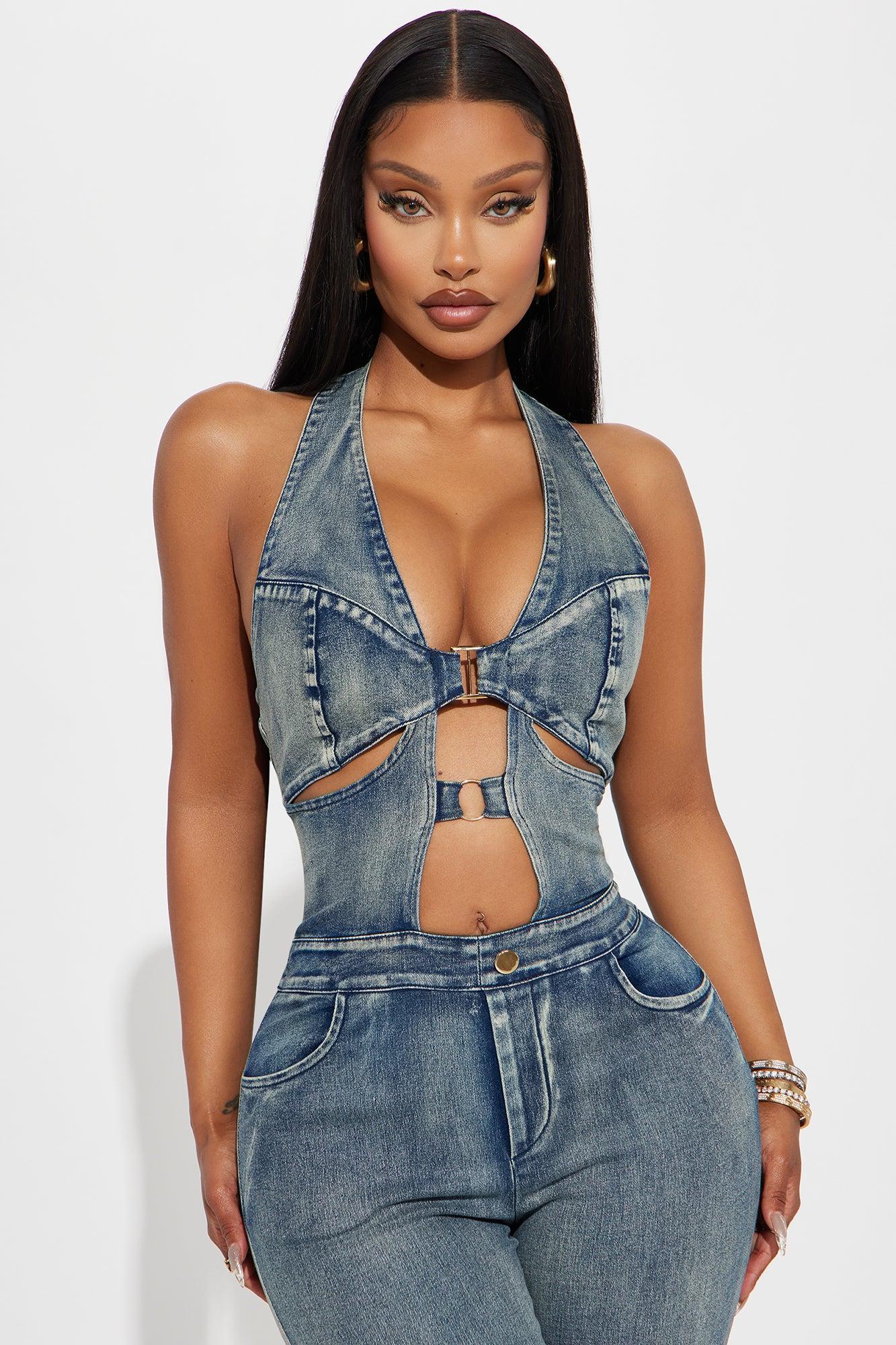 Spark The Passion Denim Jumpsuit - Medium Wash Product Image