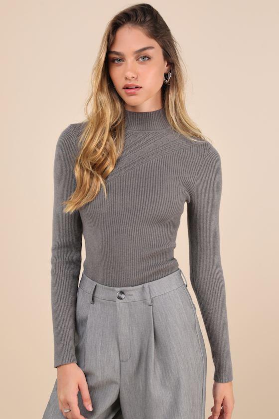 Curated Forecast Charcoal Grey Ribbed Mock Neck Sweater Top Product Image