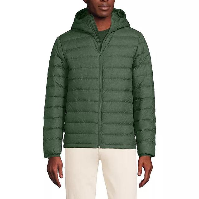 Mens Lands End Hooded Wanderweight Down Jacket Estate Green Grey Product Image