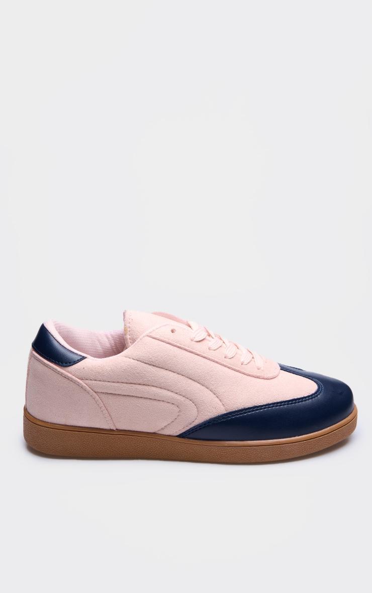 Pink and Blue PU Contrast Panel Lace Up Sneakers Product Image