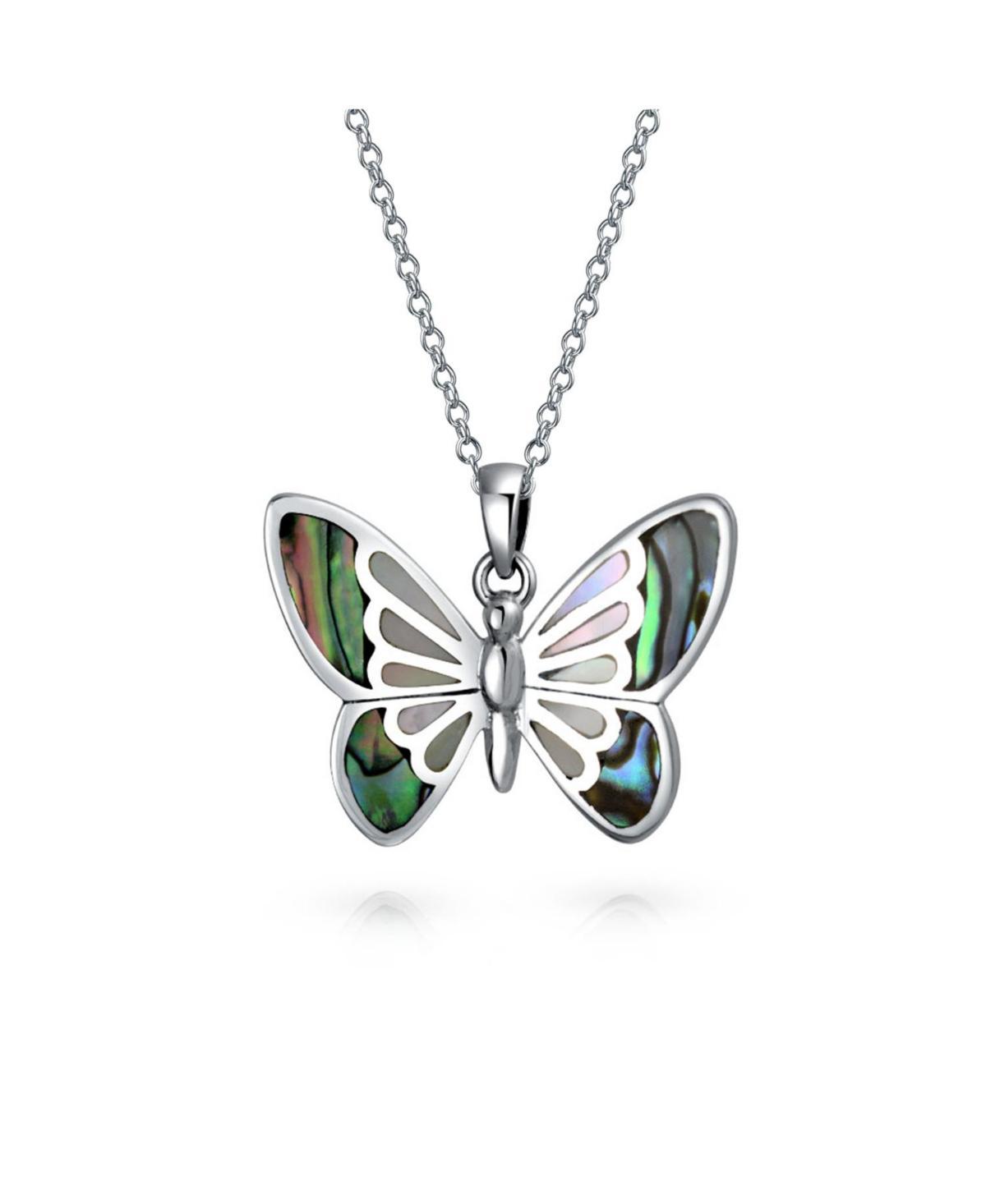 Bling Jewelry Fine Iridescent Color Changing Rainbow Abalone Shell Inlay Butterfly Pendant Necklace For Women For Sterling Silver With Chain - Multico Product Image