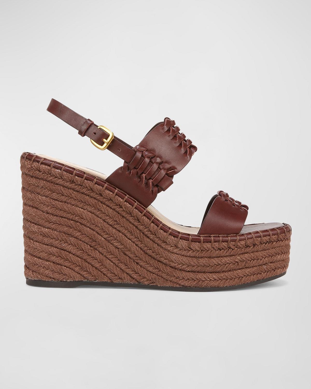 Riya Woven Leather Wedge Espadrilles Product Image