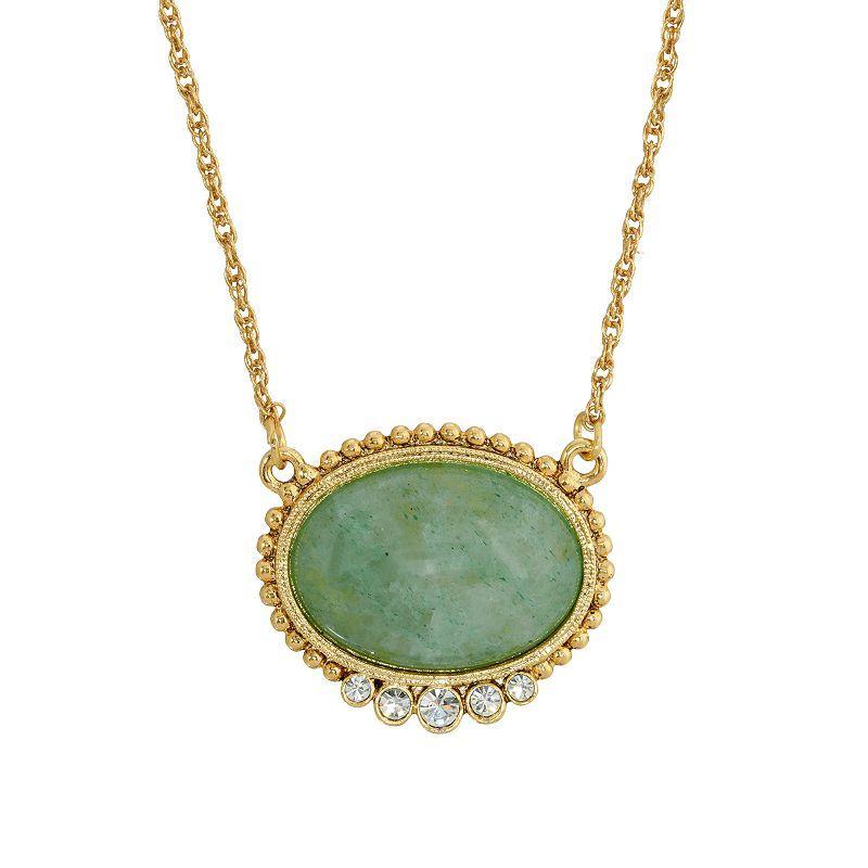 1928 Gold Tone Simulated Crystal & Stone Pendant Necklace, Womens Green Product Image