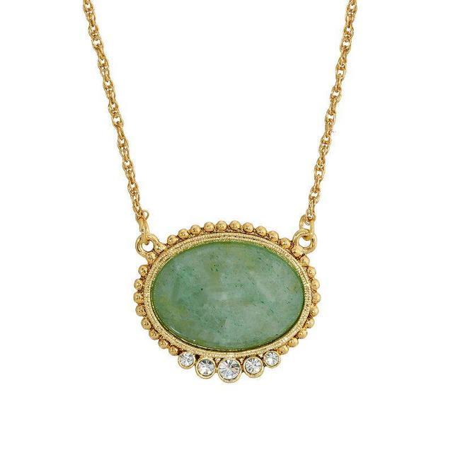 1928 Gold Tone Simulated Crystal & Stone Pendant Necklace, Womens Green Product Image