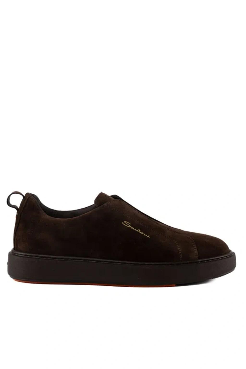 SANTONI Suede Slip-on Sneakers In Brown product image