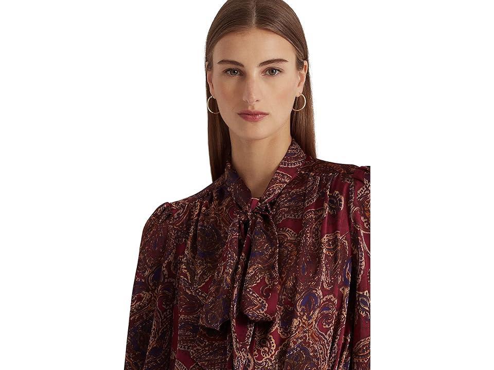 LAUREN Ralph Lauren Klaryce Long Sleeve Blouse (Burgundy Multi) Women's Clothing Product Image