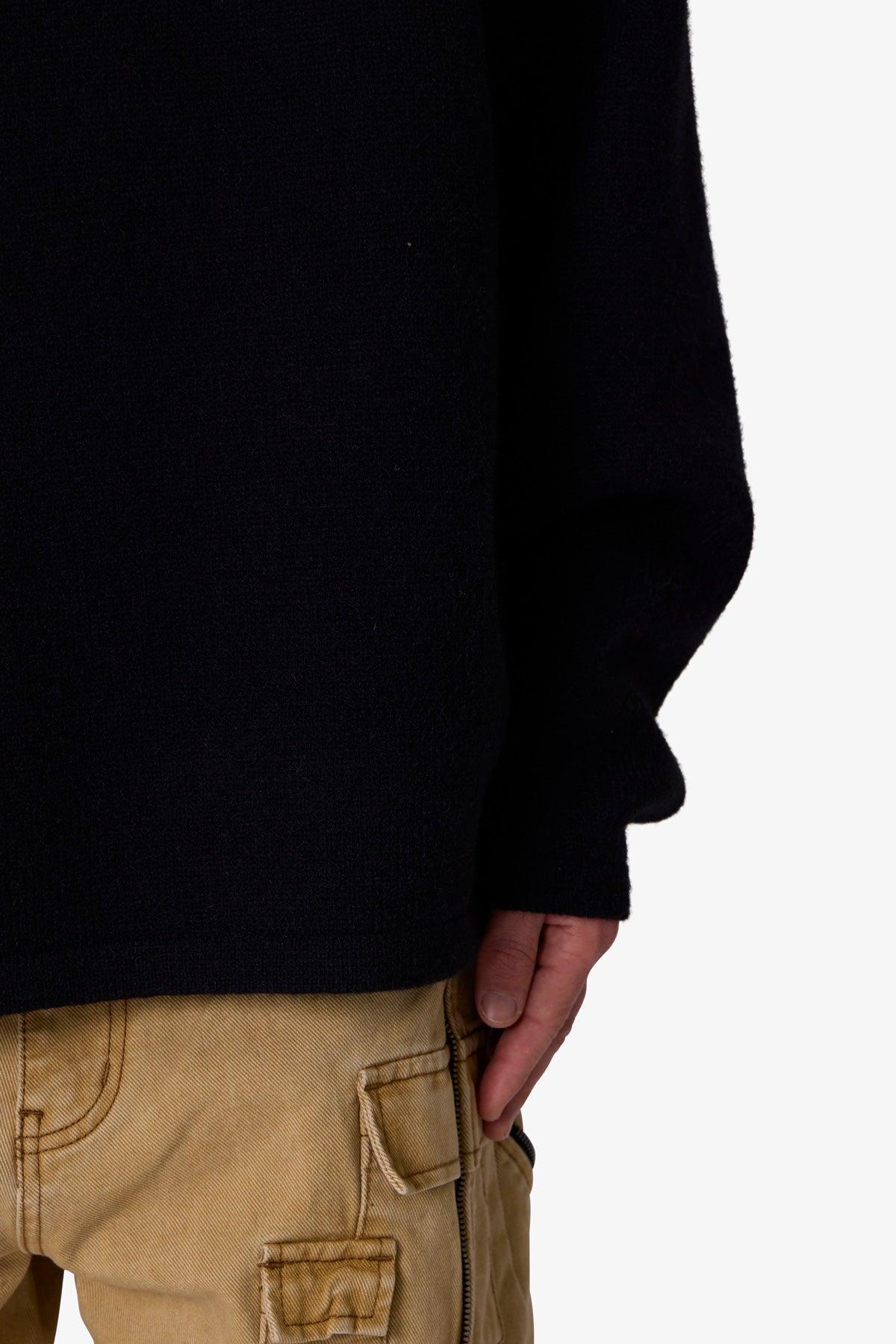 Tonal Grain Knitted Hoodie - Black Product Image