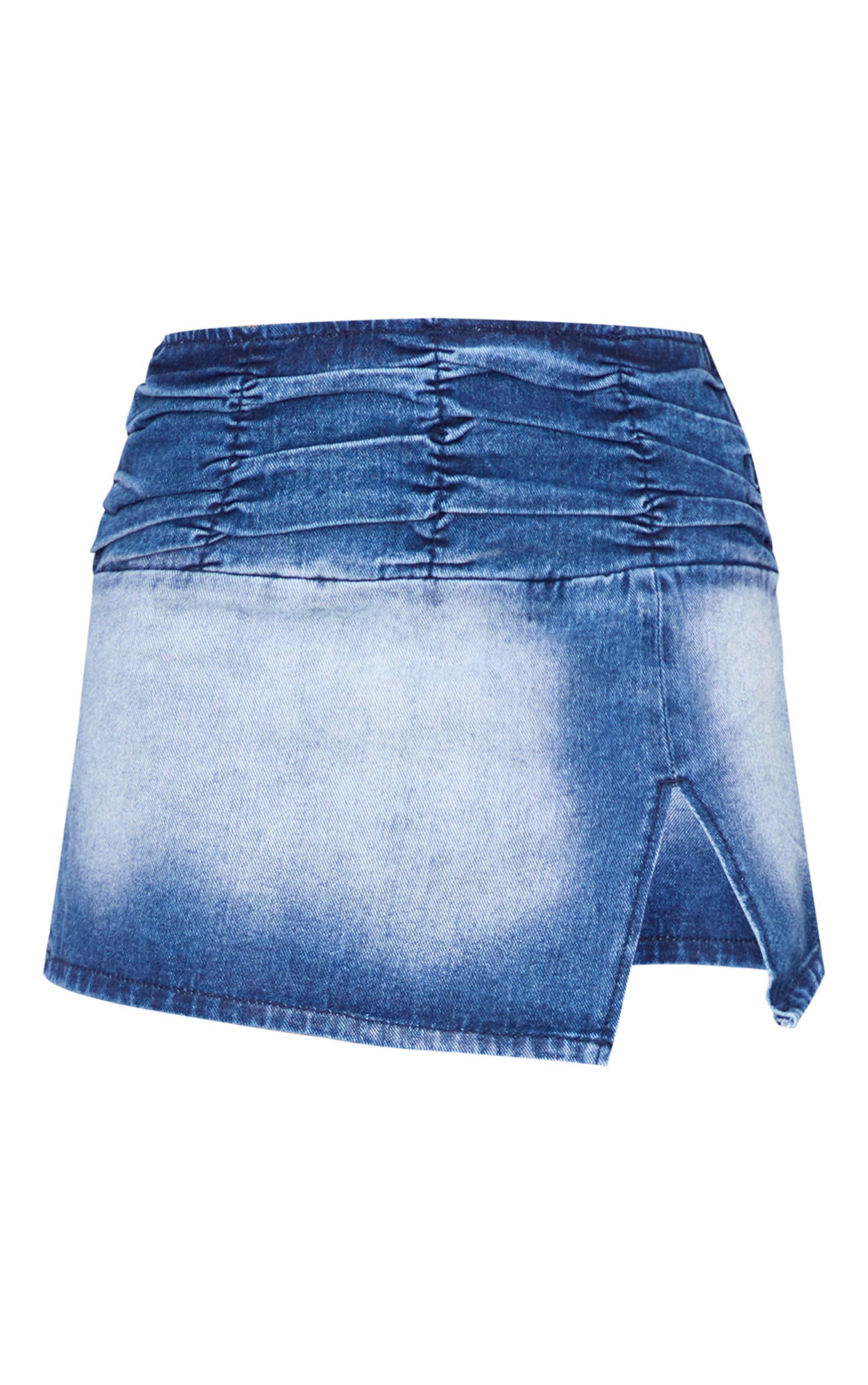 Bleach Wash Split Detail Denim Mini Skirt Product Image