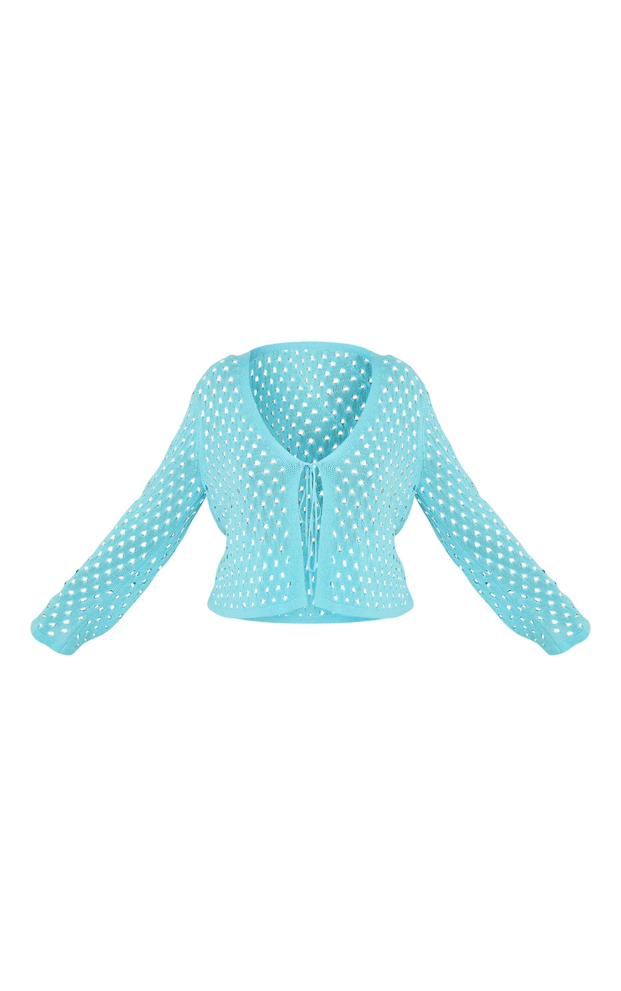 Plus Blue Tie Front Hole Detail Knit Top Product Image