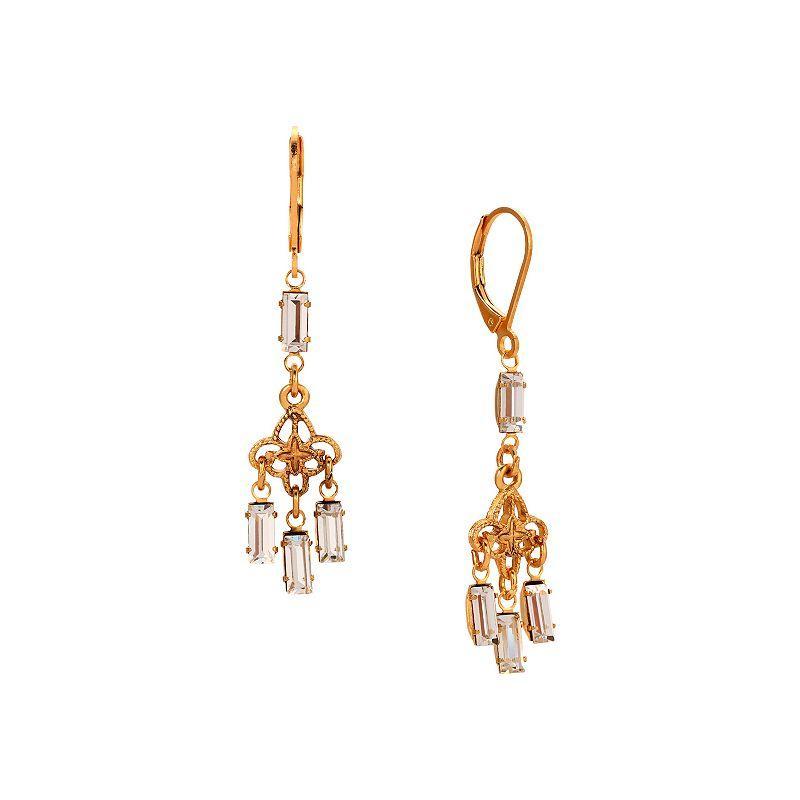 1928 Gold Tone Crystal Chandelier Leverback Earrings, Womens, White Product Image