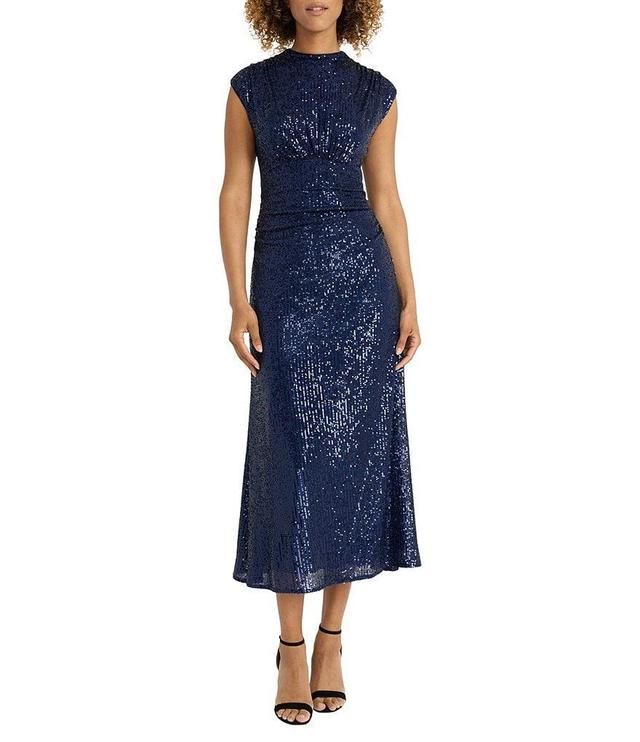 Maggy London Sequin Round Neck Cap Sleeve Gathered Waist Midi Dress Product Image