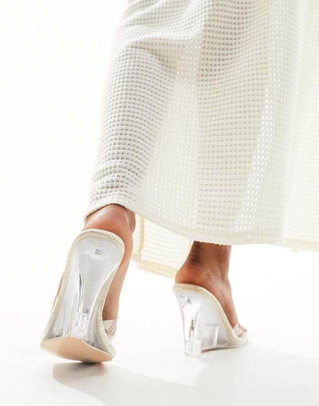 Public Desire Iggy wedge heeled lucite mules in clear Product Image