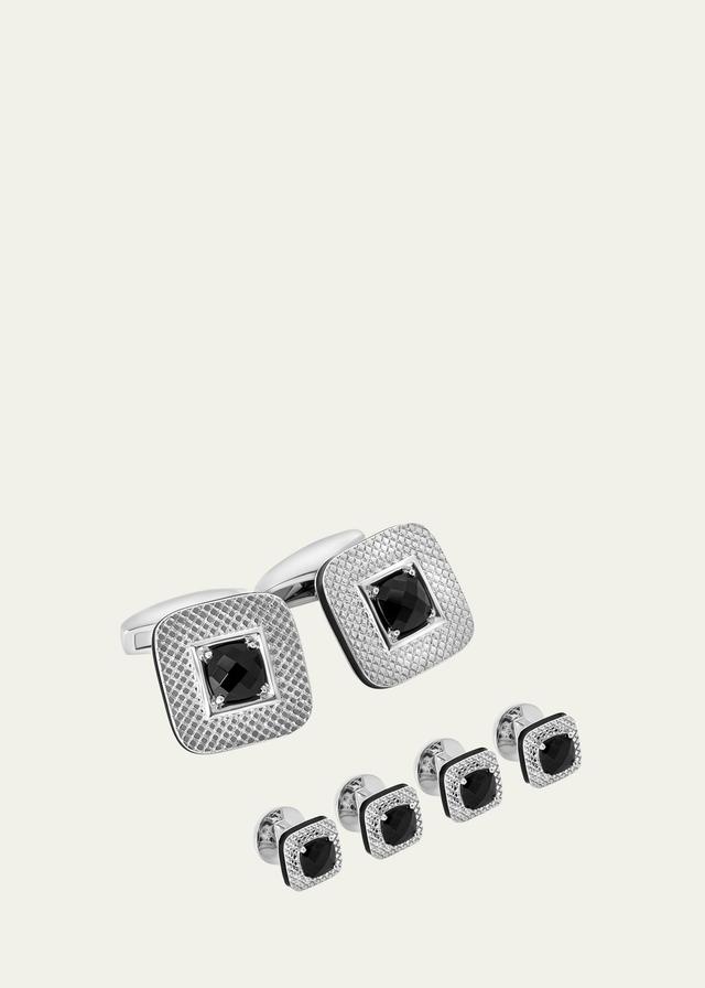 Mens Limited Edition Refratto Black Spinel Cufflink Shirt Stud Set Product Image