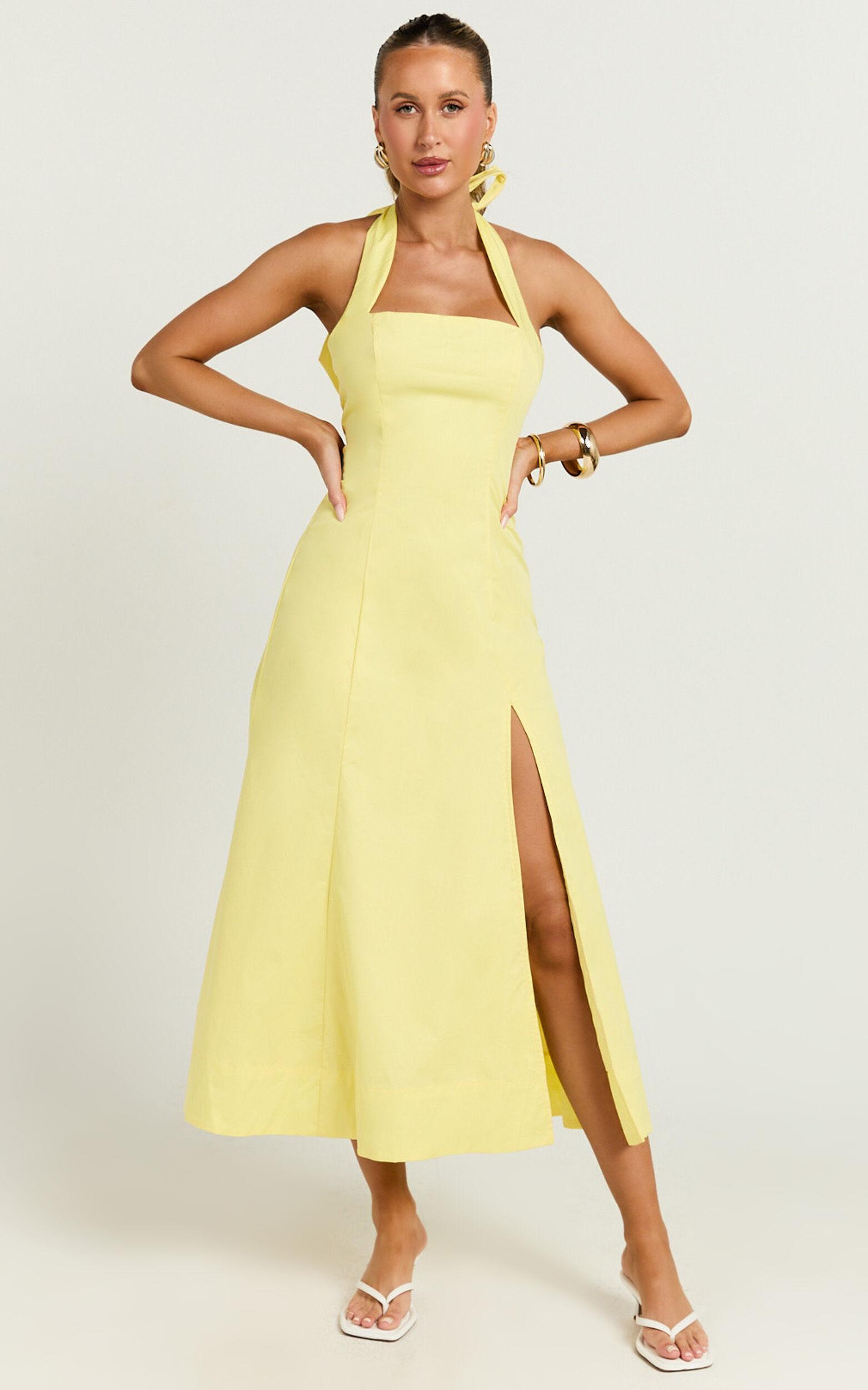 Narissa Midi Dress - Halter A Line Dress in Lemon Product Image