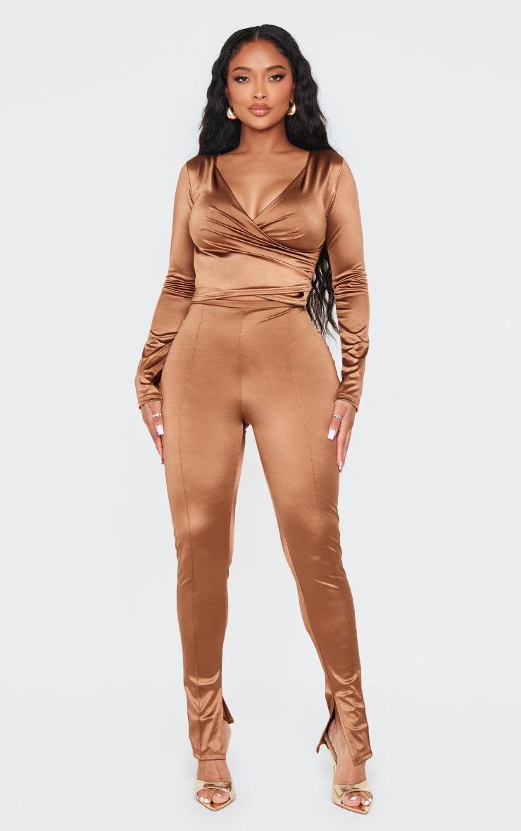 Shape Brown Disco Sculpt Wrap Over Long Sleeve Top Product Image