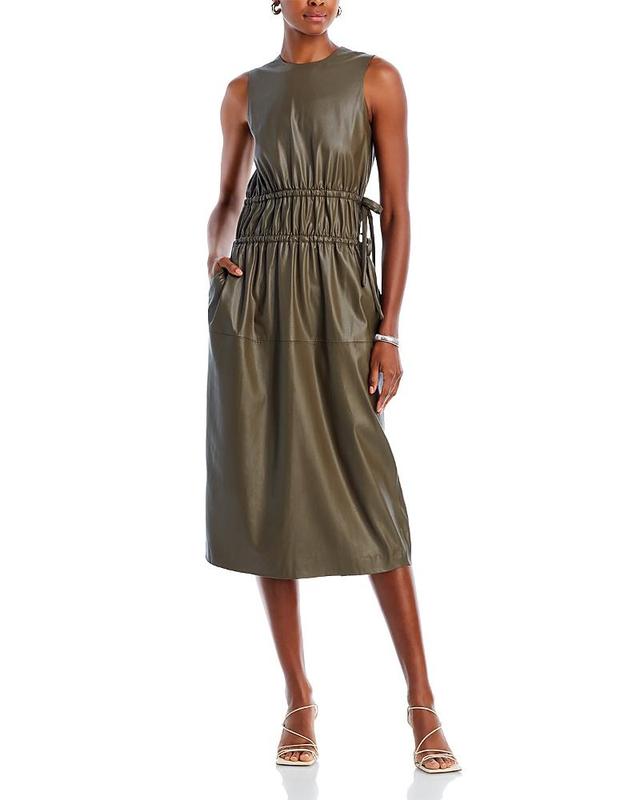 Womens Faux Leather Ruched Midi-Dress Product Image