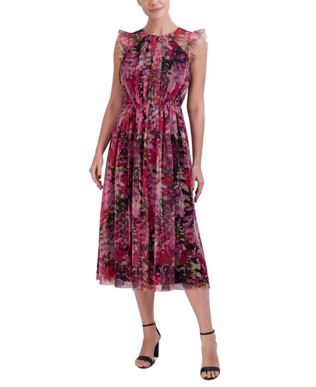 BCBGeneration Womens Floral Tulle Midi Dress Product Image