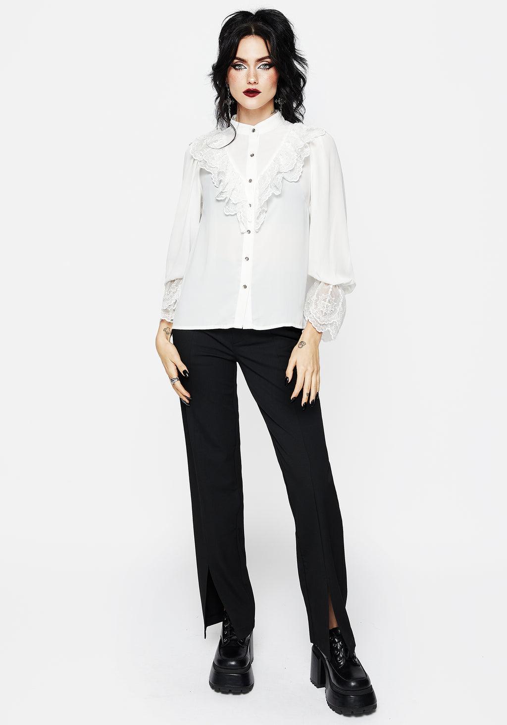 Constance Lace Frill Button Up Blouse Top Product Image