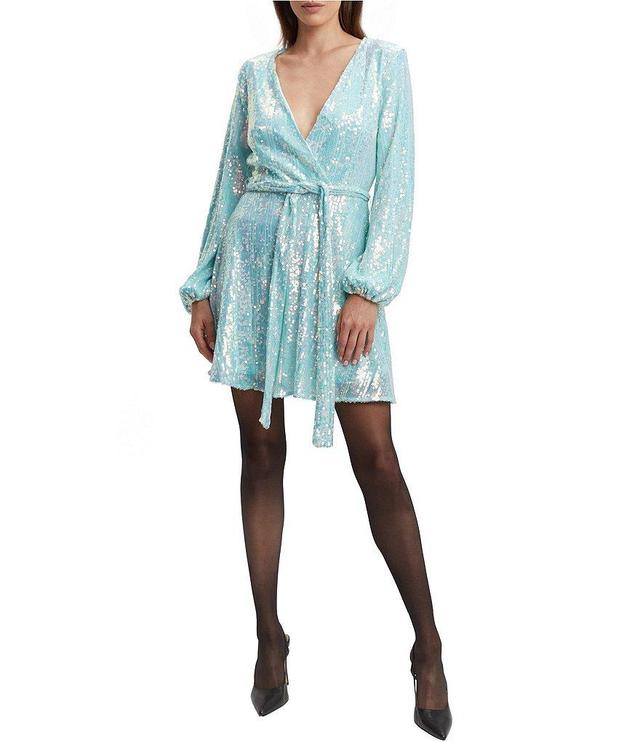 Bardot Sequin Surplice V-Neck Long Sleeve Dress Product Image