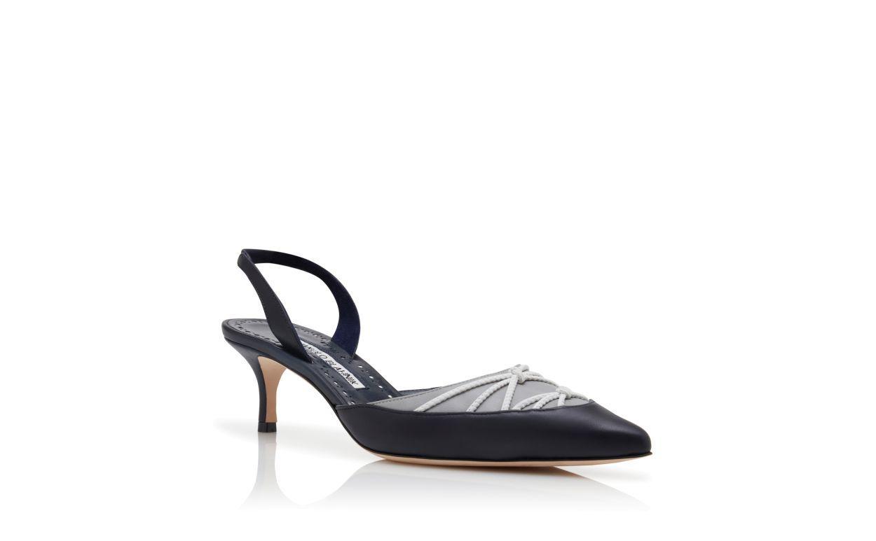 MARETSLI Navy Blue Nappa Leather Slingback Pumps Product Image