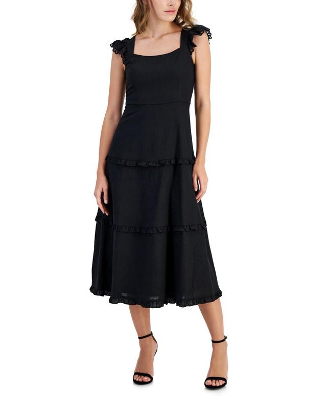 Women's Ruffle-Trimmed Tiered Midi Dress  Product Image