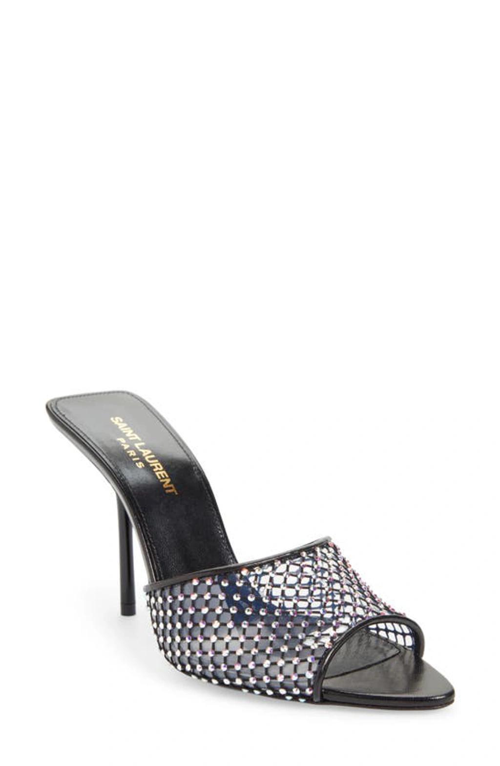 Logo Printed Embellished Slip-on Mules In Nero Crystal Product Image