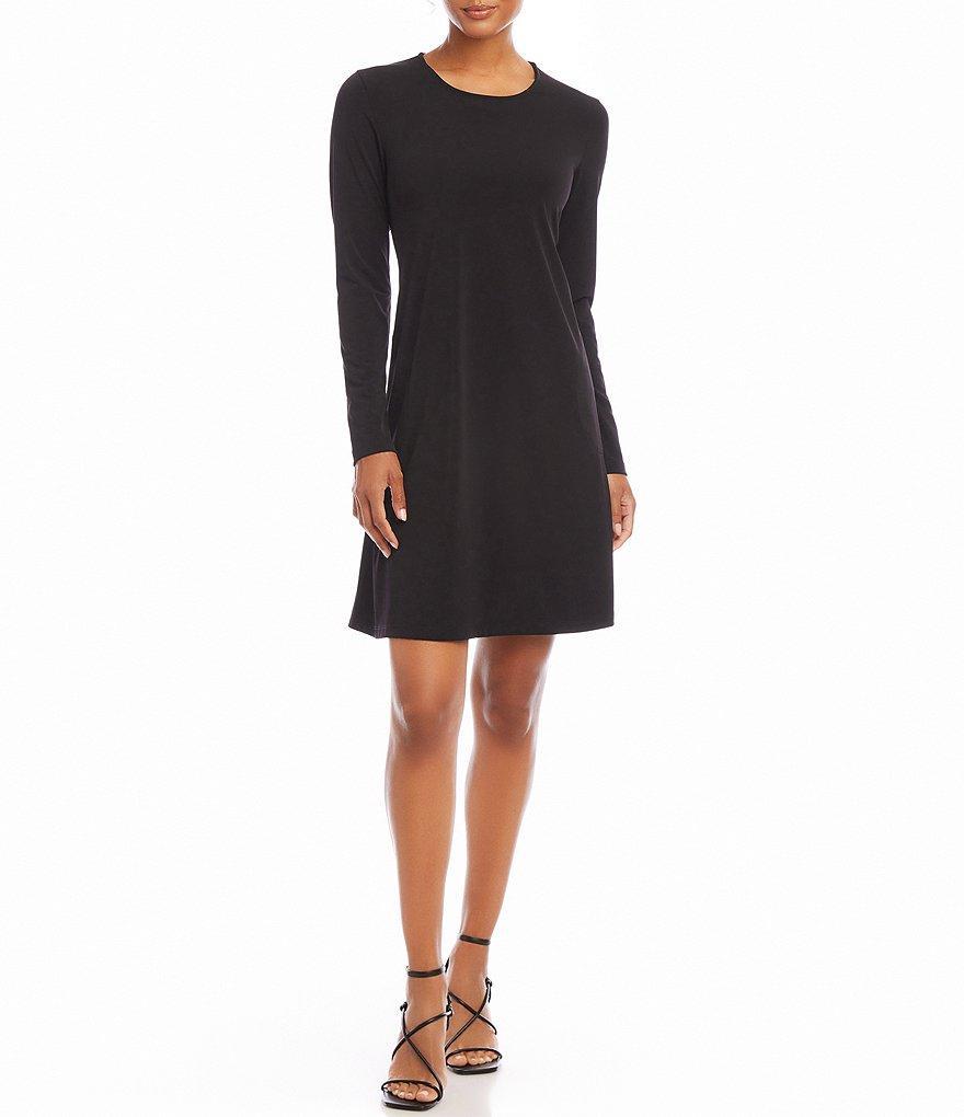 Karen Kane Knit Jersey Crew Neck Long Sleeve Pocketed A-Line Mini Dress Product Image