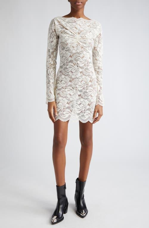 Rabanne Ruched Long Sleeve Sheer Stretch Lace Minidress Product Image