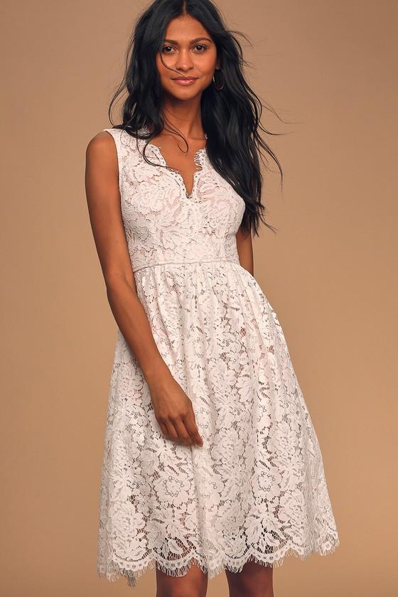 Love Swept White Lace Midi Skater Dress With Pockets Product Image